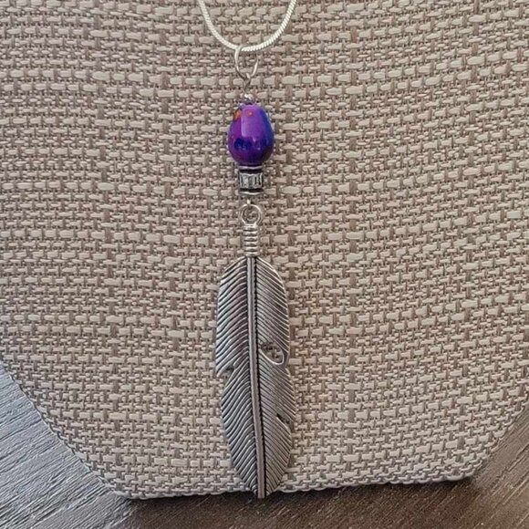 Feather Silver Pewter Pendant Stainless Steel Chain Necklace 20" Feathers Set - Picture 5 of 6